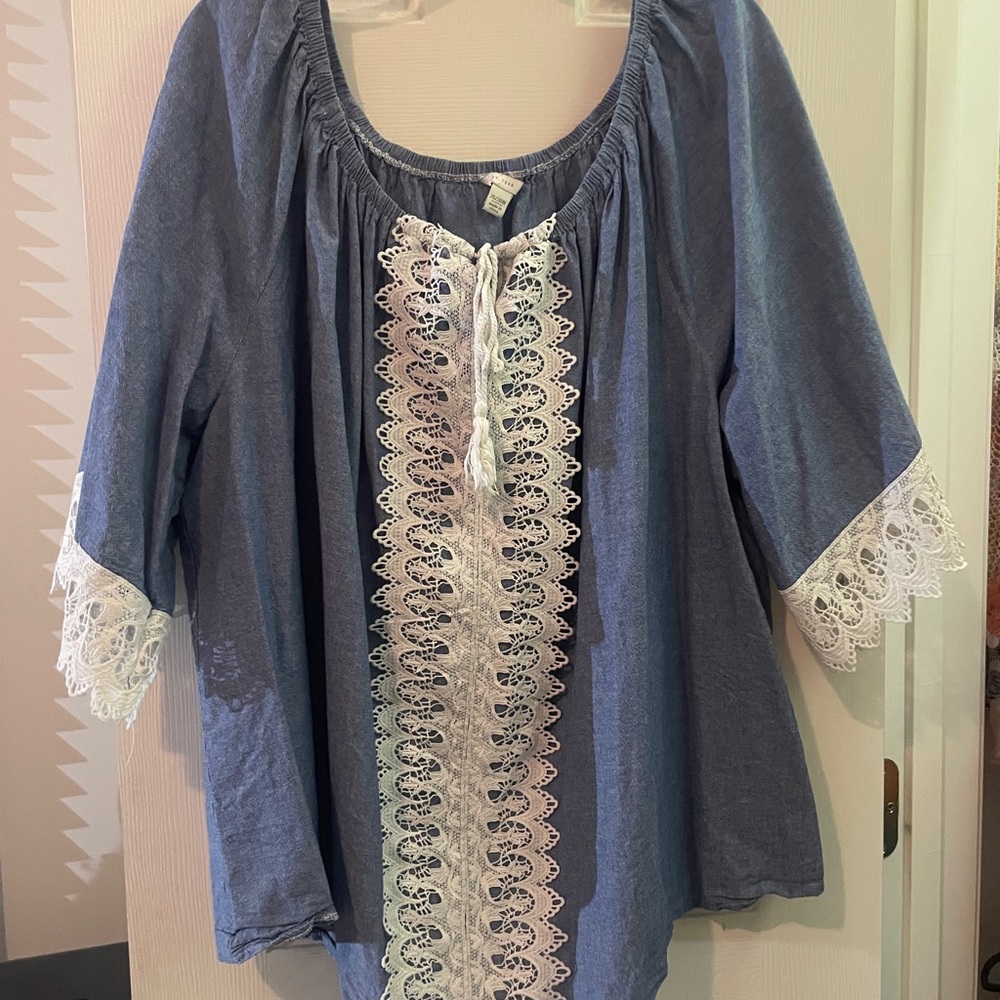 Chic Blue Blouse with Lace Detail